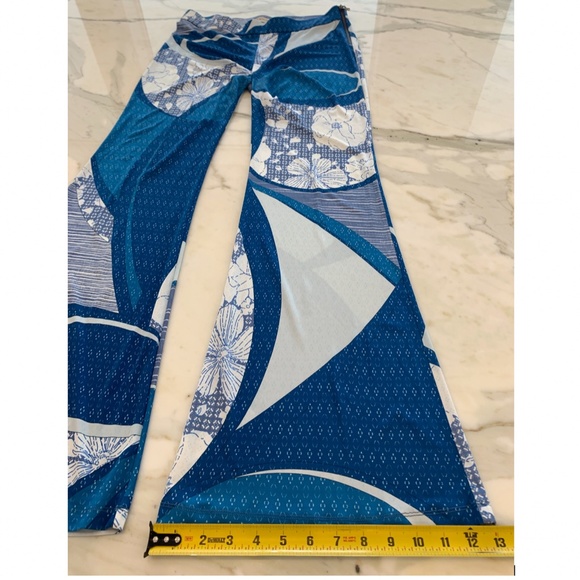 EMILIO PUCCI BLUE WHITE PRINT VISCOSE PANTS GOLD SIDE ZIPPER SIZE IT 42 / US 8 - Picture 16 of 17